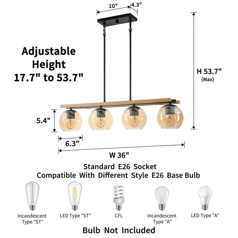 KAWOTI 4-Light Island Pendant Light with Tawny Glass Globes - L36 x W6.25 x H53.75