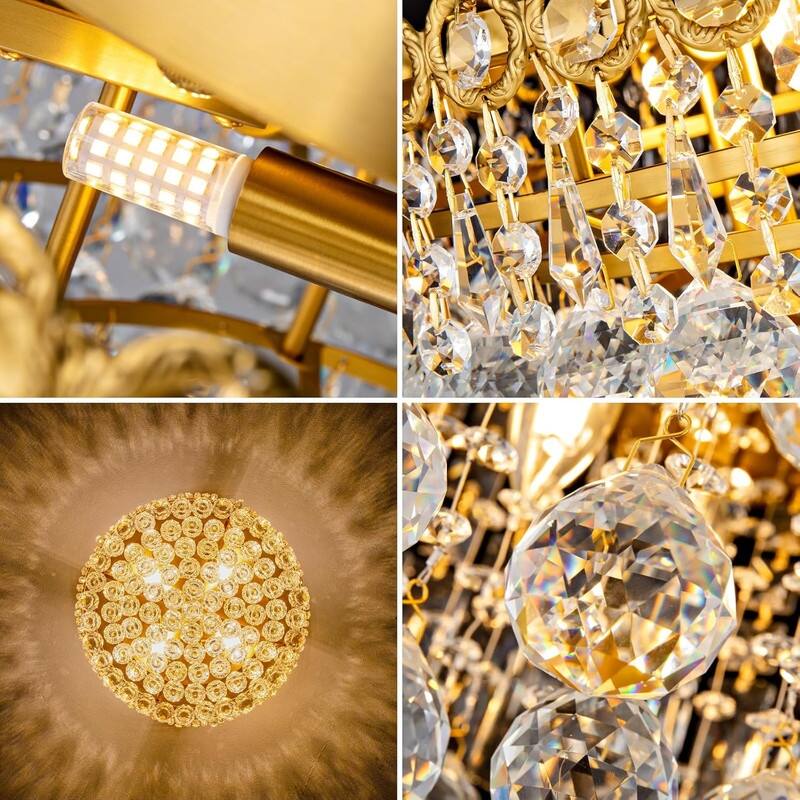 KAYLA 19-Lights High Ceiling Chandelier Modern Gold Crystal Chandeliers Large Foyer Chandelier Fixtures