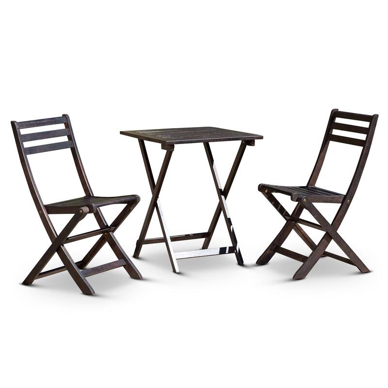 DTY Outdoor Living Twin Lakes 3-Piece Eucalyptus Bistro Set, Square, Natural Oil - Espresso