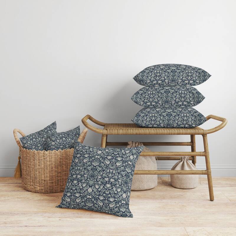 Wildflower Lagoon Faux Suede Reversible Throw Pillow Grayish and Cyan