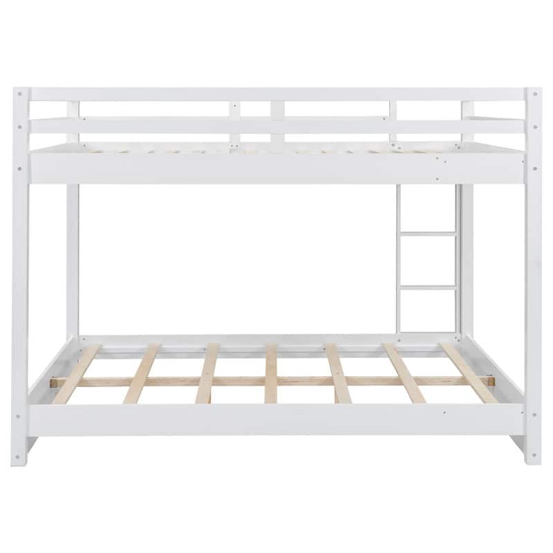 Modern Queen Size Bunk Bed with Ladder and Guardrail, Wood Kids Teens Bed Frame with Trundle Optional