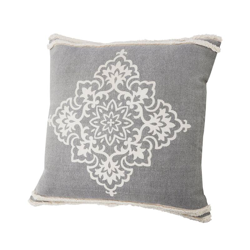 Sevita Casual Floral Diamond Medallion Throw Pillow with Tufted Border