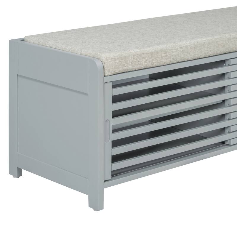 Shoe Storage Bench Entryway Bench with Cushion, Sliding Door
