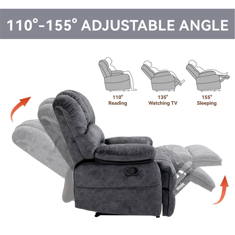 Oversized Fabric Manual Reclining Chair, Ergonomic Upholstered Sofa Chair, Heavy Duty Recliner Chair for Living Room, Bedroom