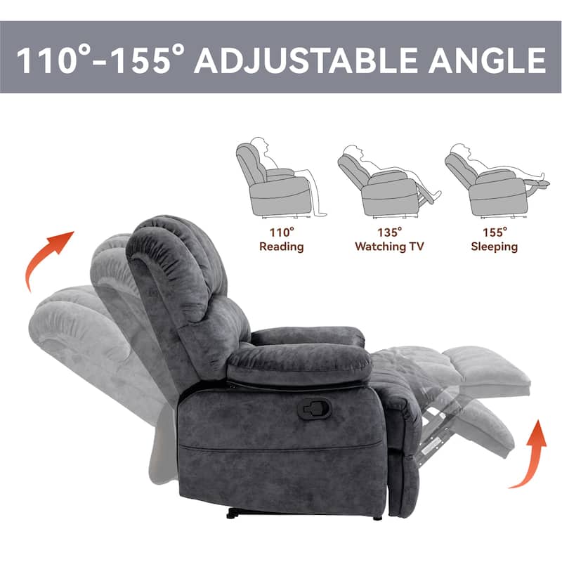 Oversized Manual Fabric Recliner Chair, 155° Recline