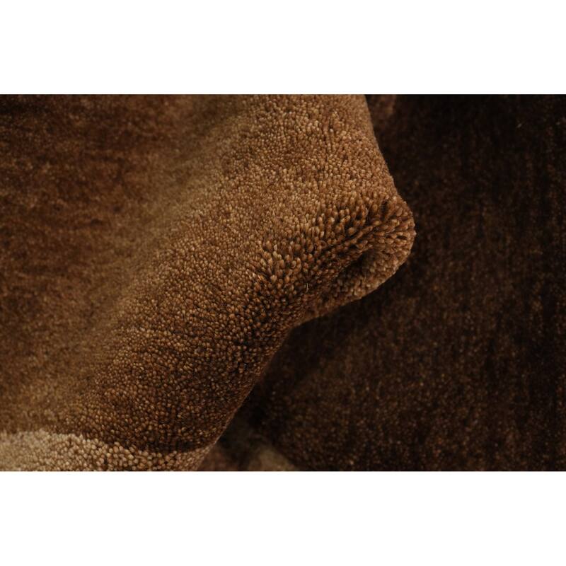 Hand Knotted Oriental 100% Wool Carpet Modern Stripe Brown Gabbeh Area Rug - 8' 3'' X 6' 3''