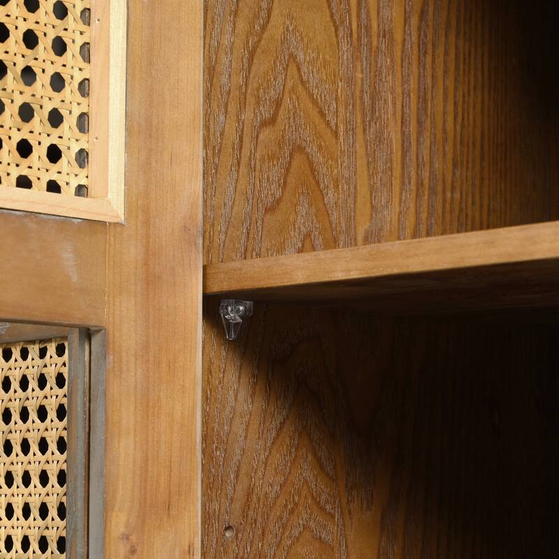 4-Door Sideboard with Large Storage Space Artificial Rattan Doors and Transparent Glass, for Dining Room Living Room