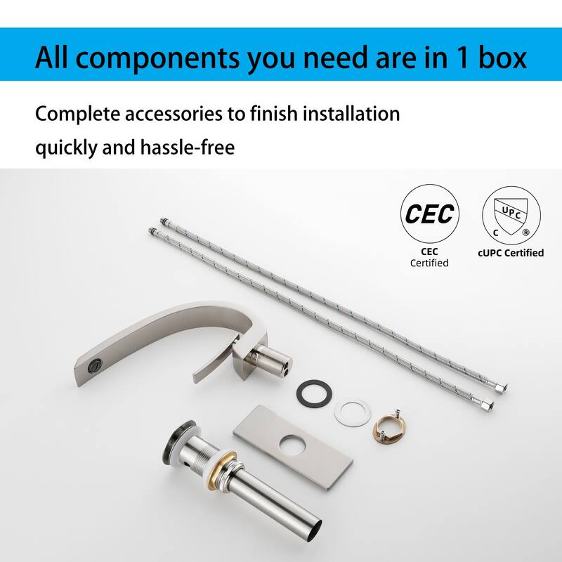 Modland C-Shaped Single Hole Bathroom Faucet, 500K Cycle CUPC Certified, 6-Inch Cover Plate, Black / Gold / Nickel / Chrome