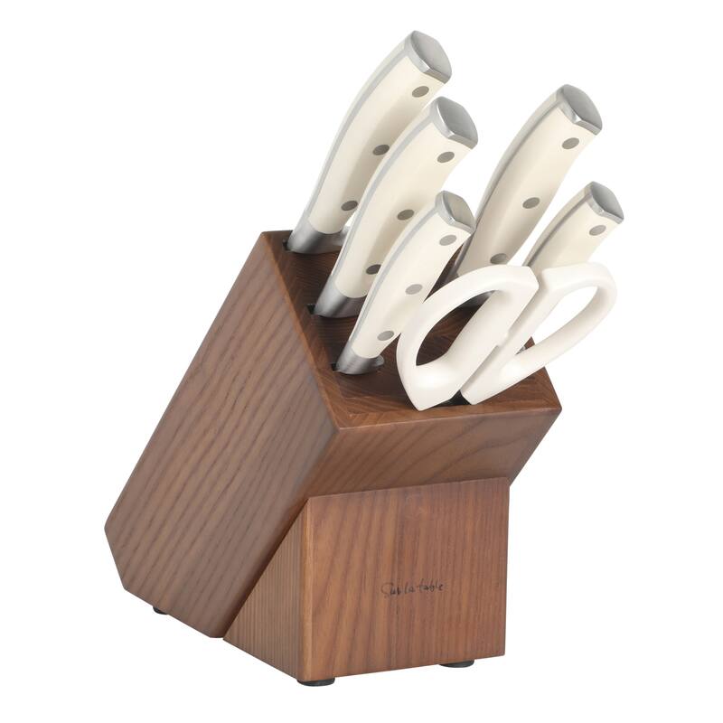 Sur La Table Kitchen Essentials High-Carbon German Steel 7 Piece Forged Cutlery Kitchen Knife Block Set W/ Ashwood Block
