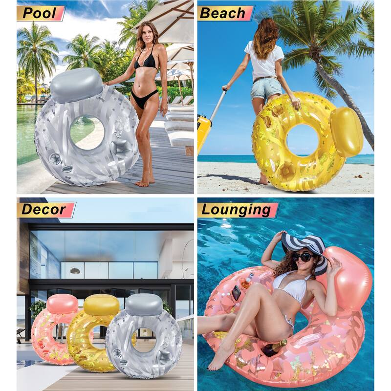 POZA Inflatable Luxury Tube with Back Rest with Sparkle Confetti - 42 inches