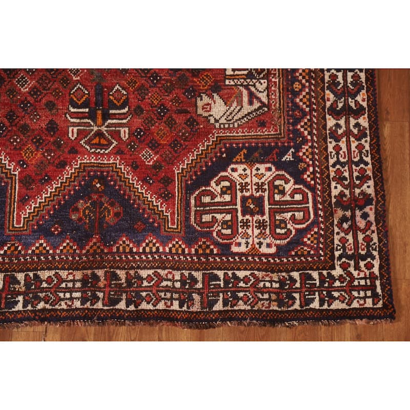 Red Shiraz Persian Vintage Area Rug Handmade Wool Carpet - 5'0"x 8'0"