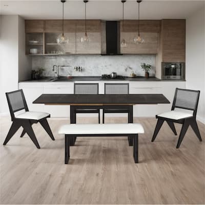 6 Piece Extendable Dining Table Set w/ 4 Upholstered Dining Chairs and Bench