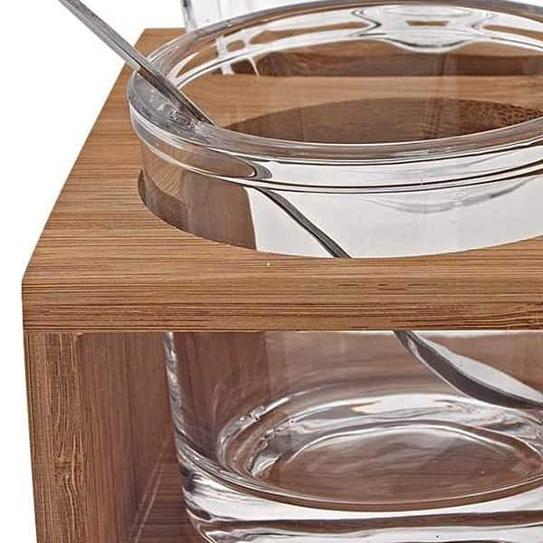 6 Mouth Blown Crystal Jam Set With 3 Glass Jars And Spoons On A Wood Stand 6 Mouth Blown Crystal Jam Set With 3 Glass Jars And Spoons On A Wood Stand