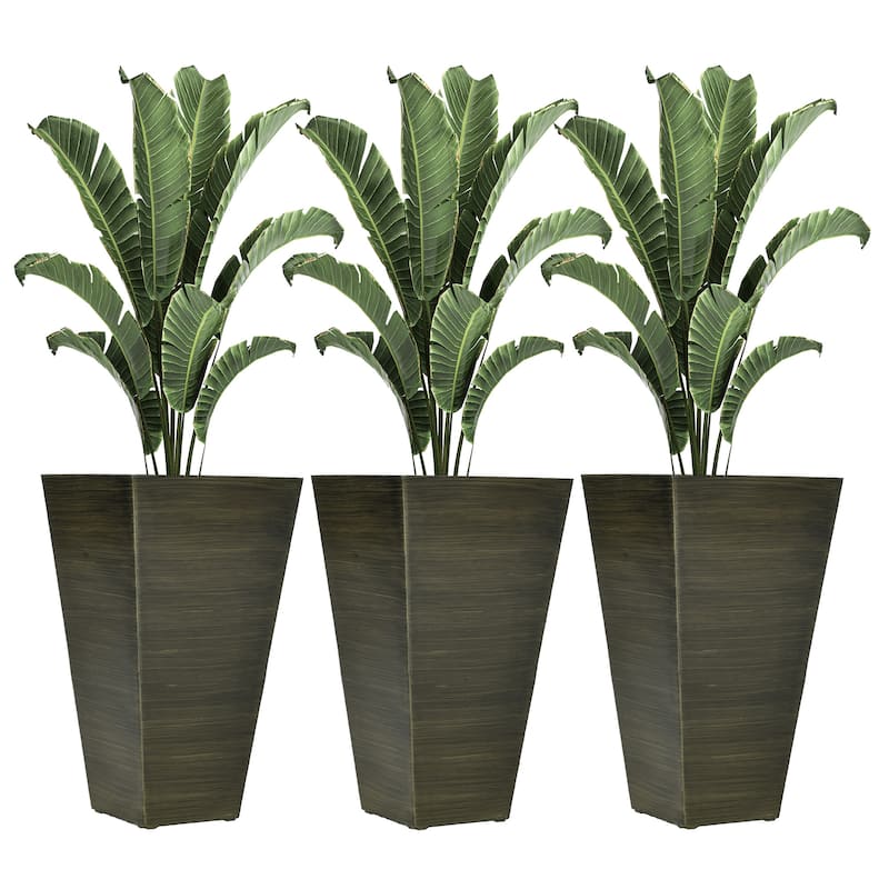 Outsunny 28" Tall Outdoor Planters, Set of 3 Large Taper Planters with Drainage Holes and Plug