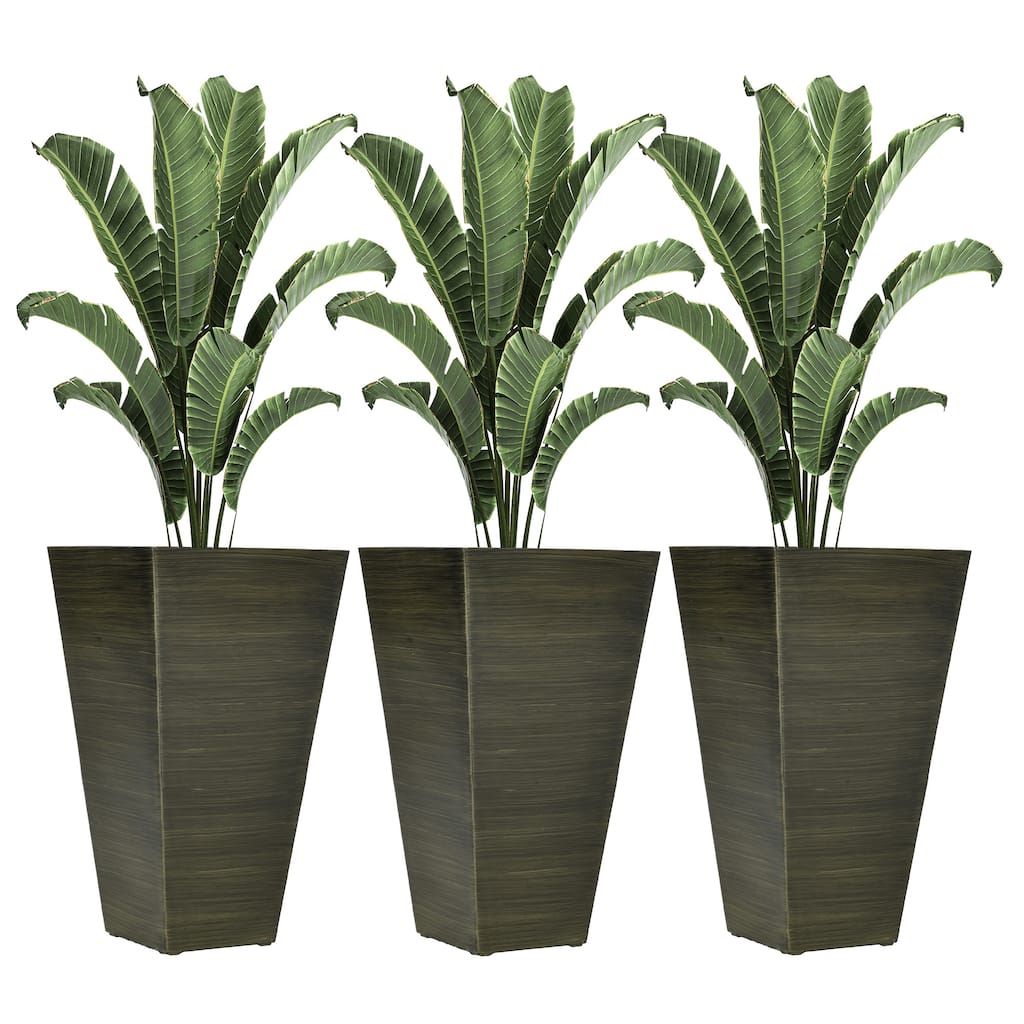 Wood Grain Stackable Outdoor Garden Planters with Self-Draining Holes