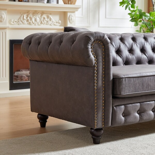 Grey leather 2 seater chesterfield sofa cheap