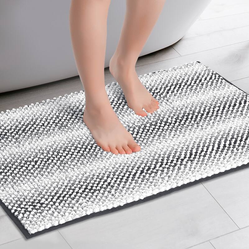 Chenille Bathroom Rug, Soft and Absorbent Bath Mat Non-Slip Striped Rug Luxury Plush Shaggy Bath Mat - Dark Grey - 20" x 32"