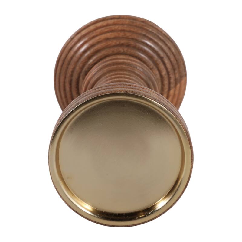Candle Holder - Brown Mango Wood Ribbed Pillar