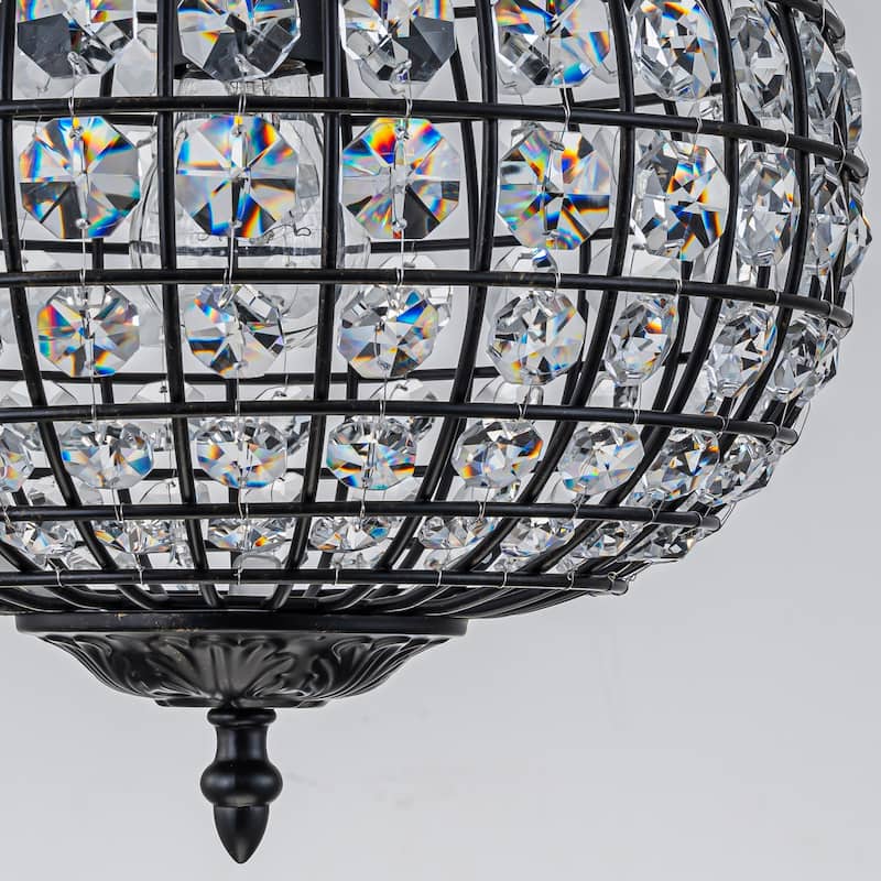 Retro French 4/5-Light Antique Brass Globe Crystal Chandelier for Living/Dining Room