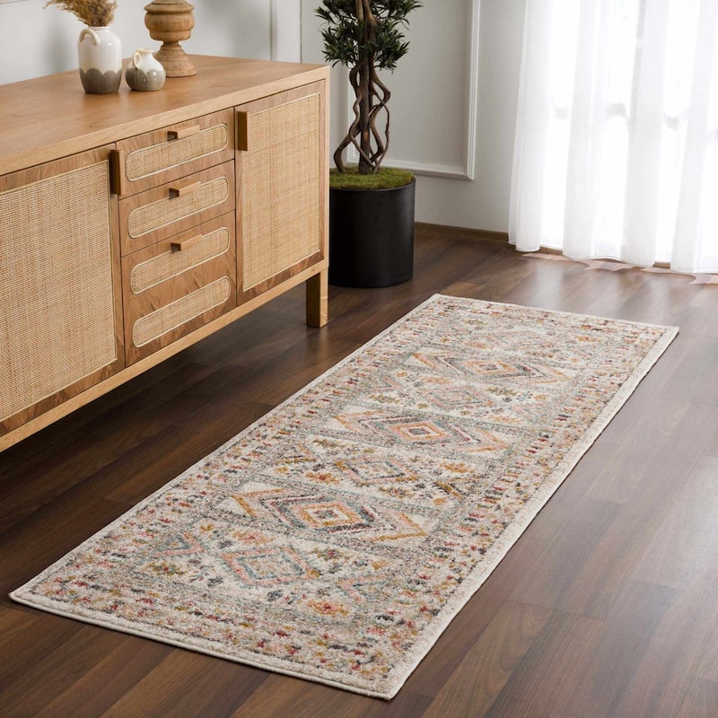 Hauteloom Moneymore Living Room, Bedroom Area Rug - Dusty Pink, Sky Blue, Off White - 2' x 2'11" - 2'7" x 10' - Dusty Pink, Sky Blue, Off White / Moneymore