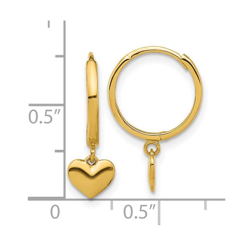 Curata 14k Yellow Gold Polished Love Heart Guardian Angel Hoop Earrings - 19.3x13.3mm