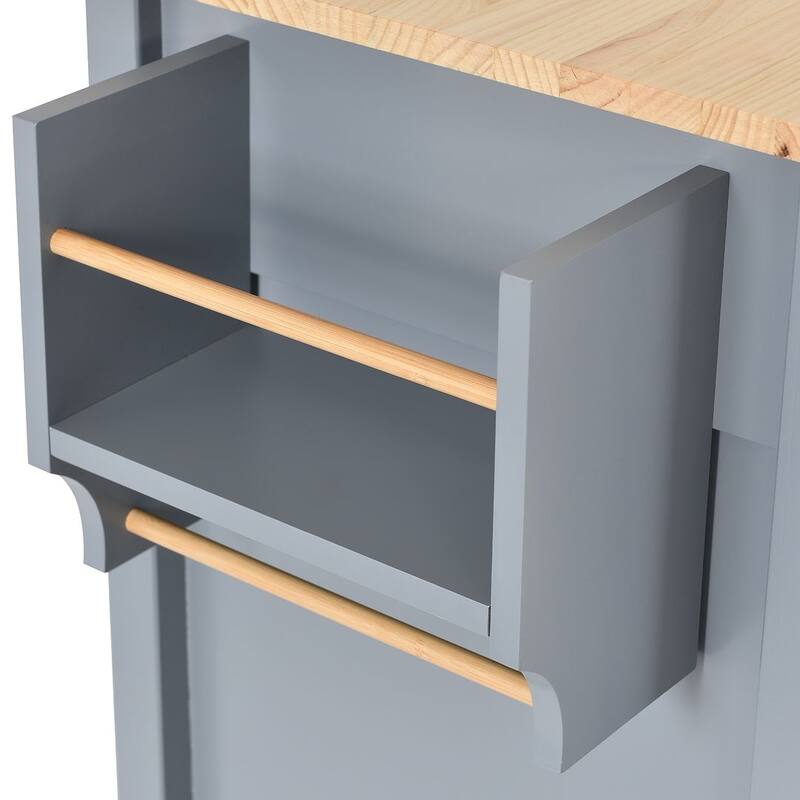 Kitchen Island Cart with Solid Wood Top, Locking Wheels, Spice & Towel Rack