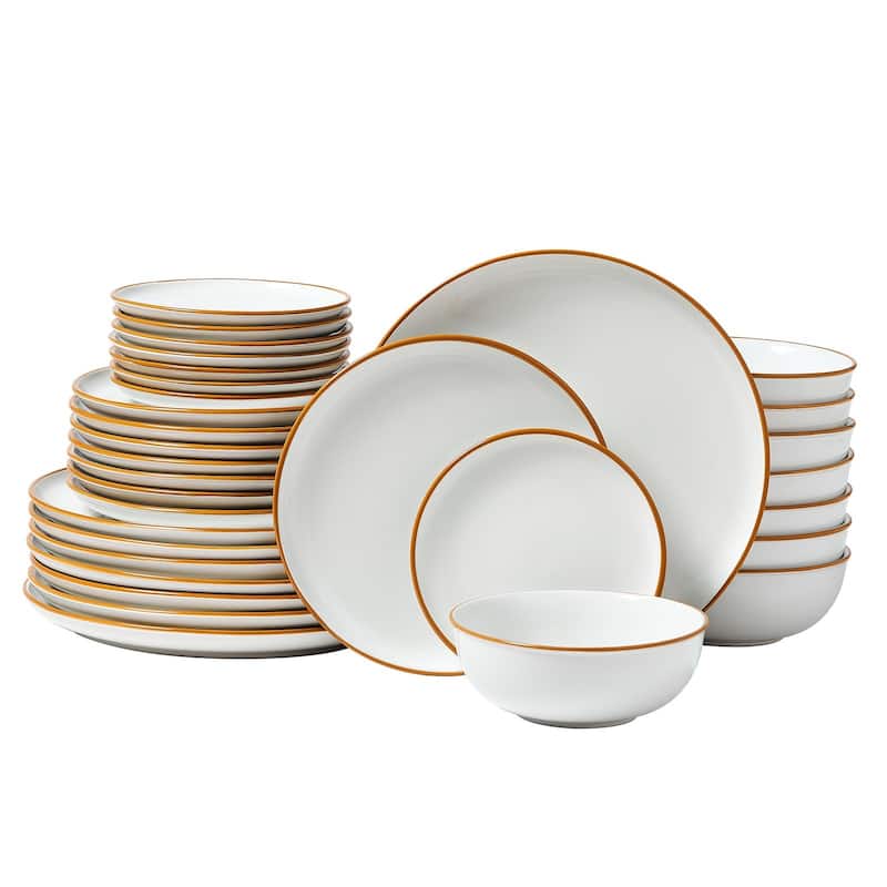 Space Saving Ceramic Dinnerware Set Dishwasher Safe Plates and Bowls - 32-Pcs