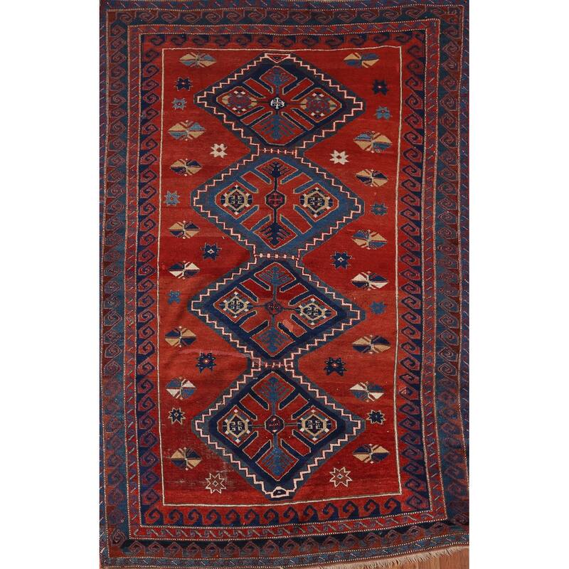 Kazak Vegetable Dye Antique Area Rug Handmade Tribal Wool Carpet - 5'3" x 8'0"