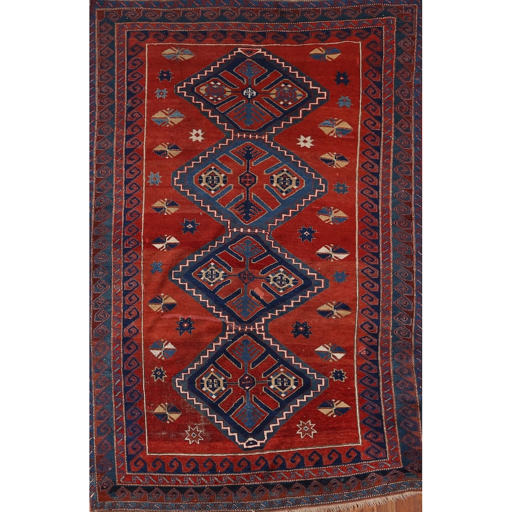 Kazak Vegetable Dye Antique Area Rug Handmade Tribal Wool Carpet - 5'3" x 8'0"