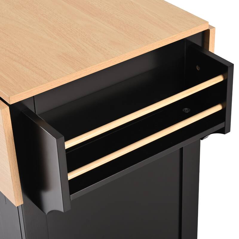 55.7" Large Kitchen Island with 2 Drop Leaves, Storage, Power & Wheels