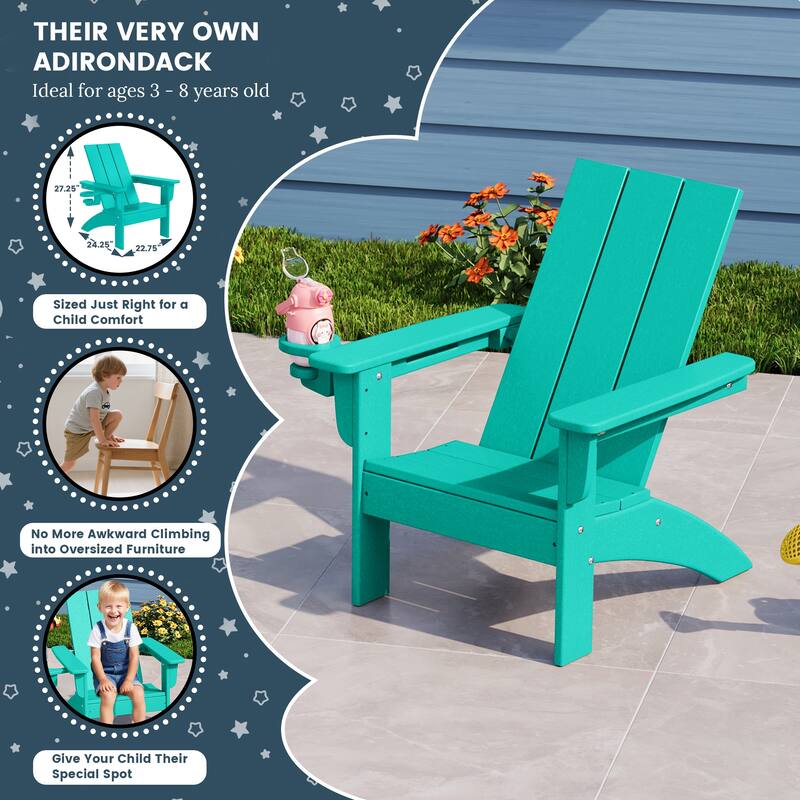Shoreside Kids Outdoor Poly Adirondack Chair with Side Table 3-Piece Set