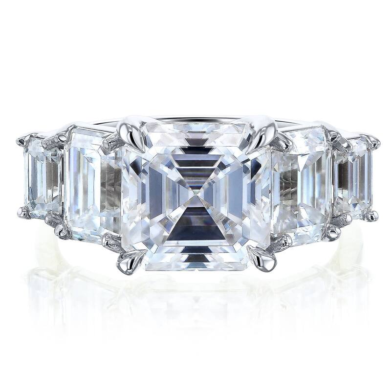 Kobelli 6.50 Carats Asscher & Emerald Lab Grown Diamond 14k Solid Gold 5-Stone Astrid Ring (Certified, EF/VS) - 5.5 - White