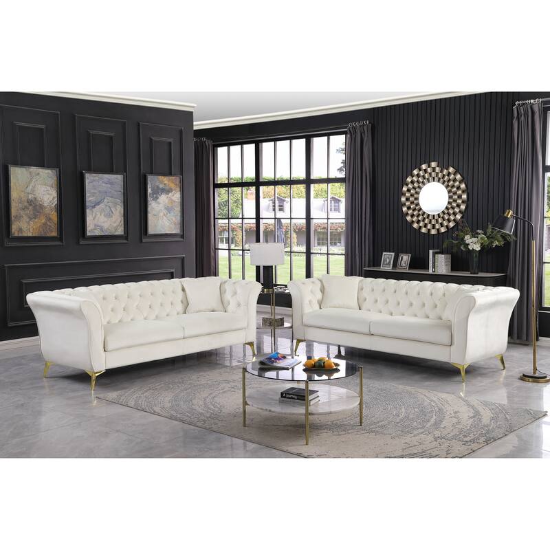 Chesterfield Velvet Upholstered 3 Seater Sofa, Tufted Button Deep Seat Sofa, Stanford Sofa with Scroll Arms & Scroll Back