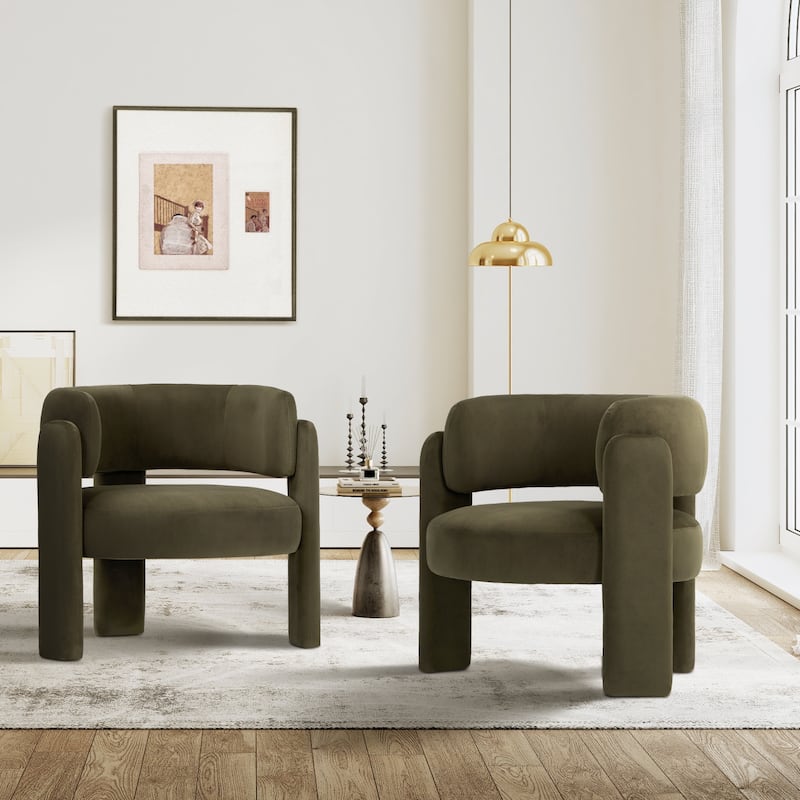 Modern Velvet Barrel Accent Chair - 3-Leg Design for Living Room, Bedroom