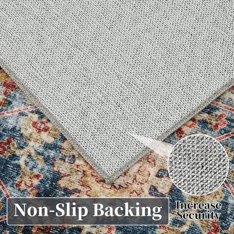 Vintage Boho Washbale Floor Cover Area Rug for Bedroom, Living Room, Dark Blue - 1'6" x 2'6"