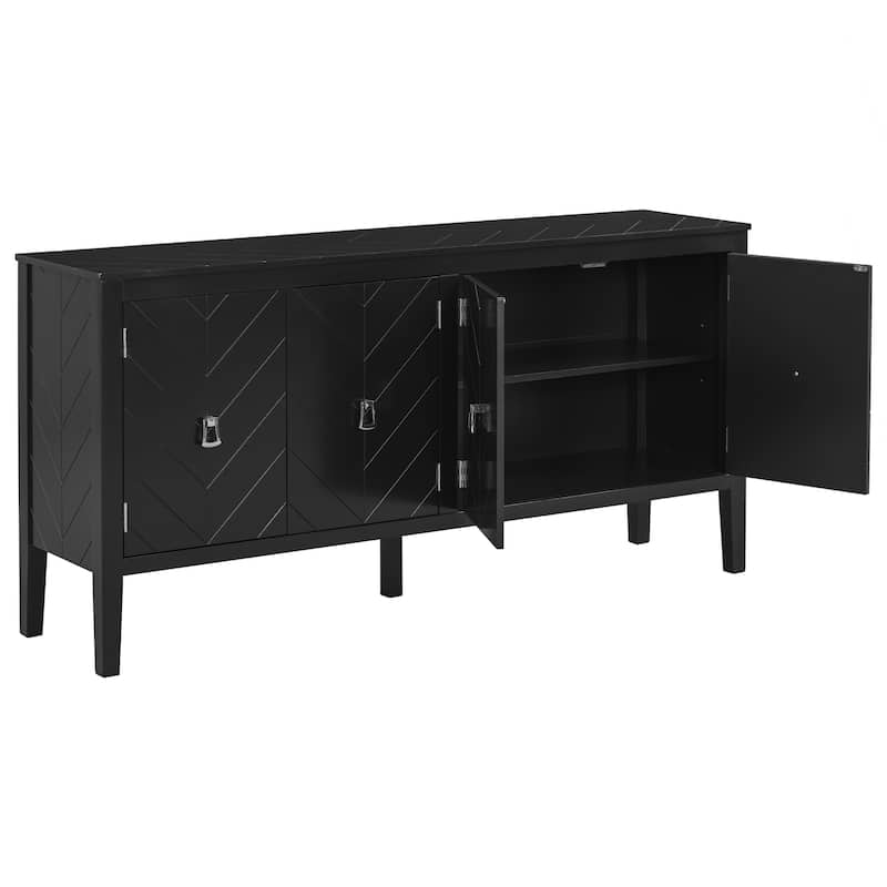 63-Inch Four-Door Sideboard - Geometric Patterned Design with Vintage Metal Handles, Narrow Entryway Table for Living Room