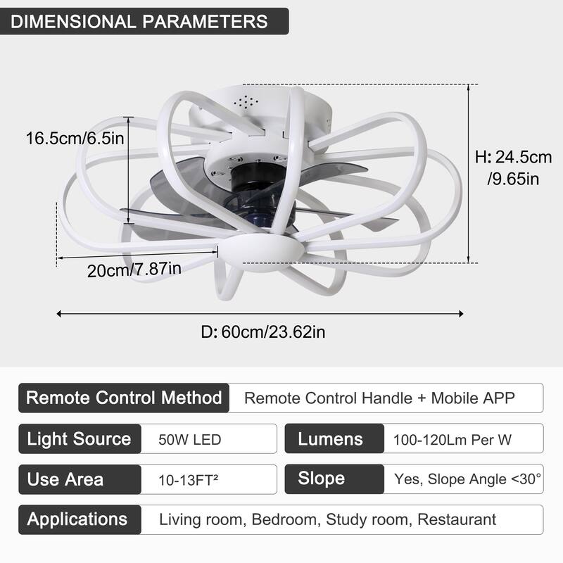 Starsky 23'' Drum Flush Mount LED Ceiling Fan with Light,6-Speed Low Profile Smart APP Control Ceiling Fan with Remote