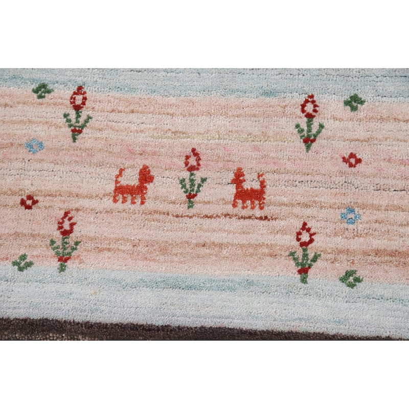 Tribal Brown Gabbeh Oriental Area Rug Handmade Wool Carpet - 8'1" x 9'8"