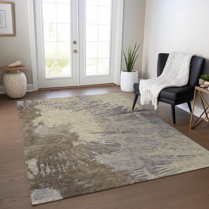 Machine Washable Indoor/ Outdoor Chantille Modern Burst Rug - Brown - 3' x 5'