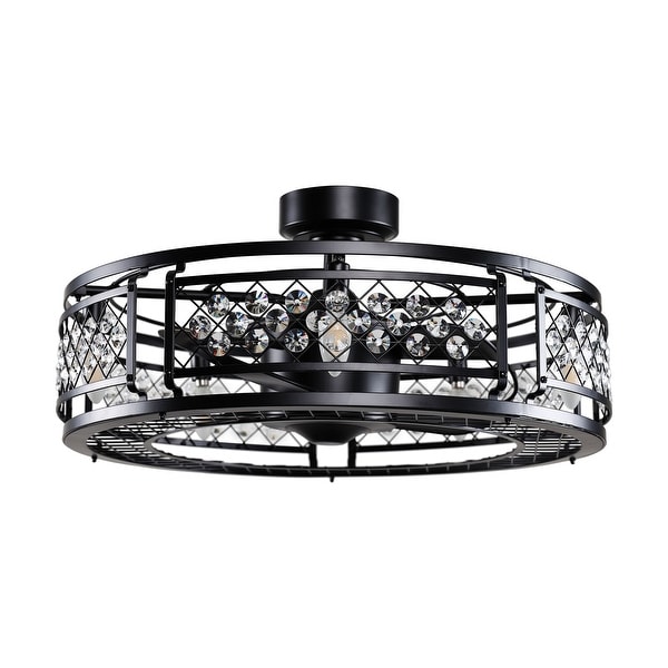 Matte Black 3-Blade Crystal Ceiling Fan with Light Kit ...