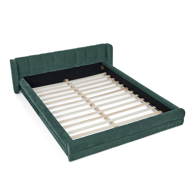 Queen Size Upholstered Bed Frame with Chenille Fabric, Modern Platform Design & Sturdy Headboard