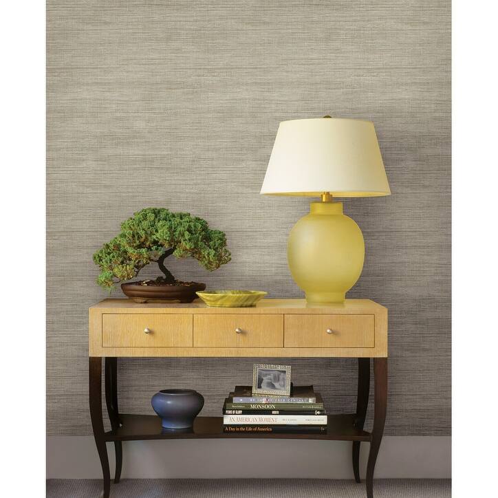 Brewster Woven Beige Faux Grasscloth Wallpaper - 20.5 x 396 x 0.025