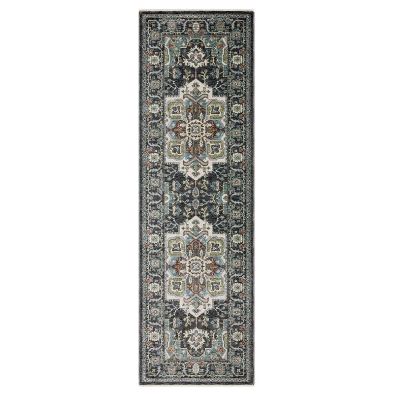 Esme Traditional Medallion Navy/ Blue Area Rug - 2' 3" x 7' 6" - Runner