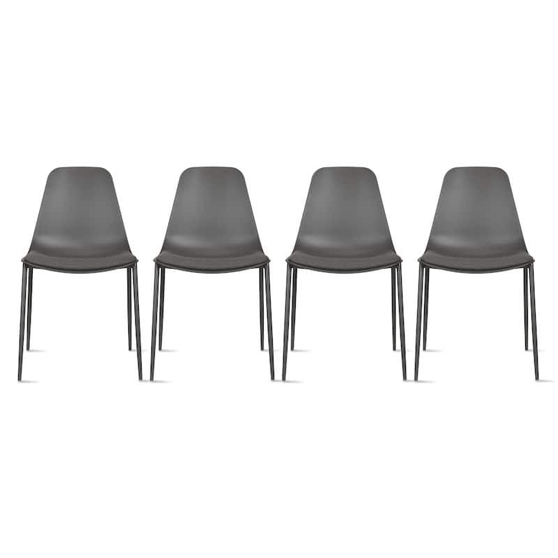Set of 4 Plastic Dining Chairs Cushion Padded For Kitchen Metal Legs Guest Meeting Waiting Room Business Indoor Outdoor Patio - Grey