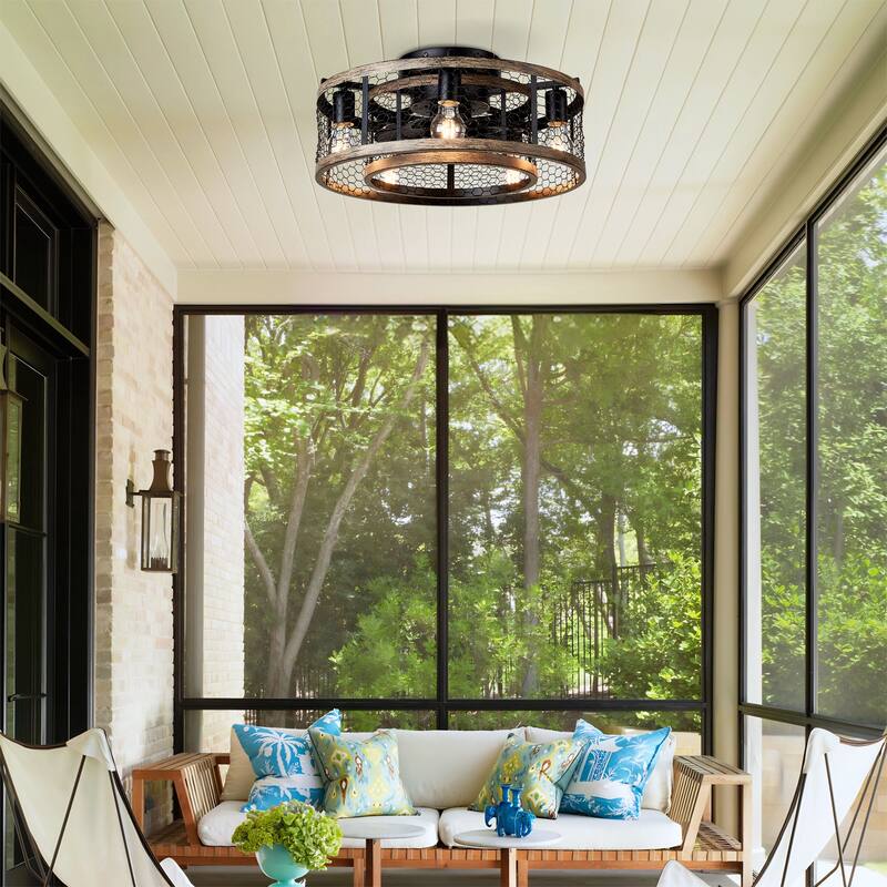 20" Ceiling Fan With Remote Control, Quiet Motor Fan Light, Indoor Iron Chandelier Ceiling Fan - Matte Black