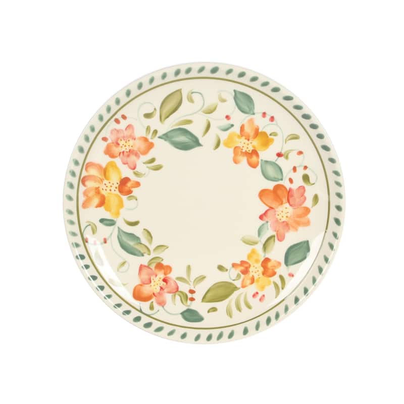Bloomhouse Aster 16 Piece Double Bowl Hand Painted Stoneware Plates and Bowls Floral Dinnerware Set
