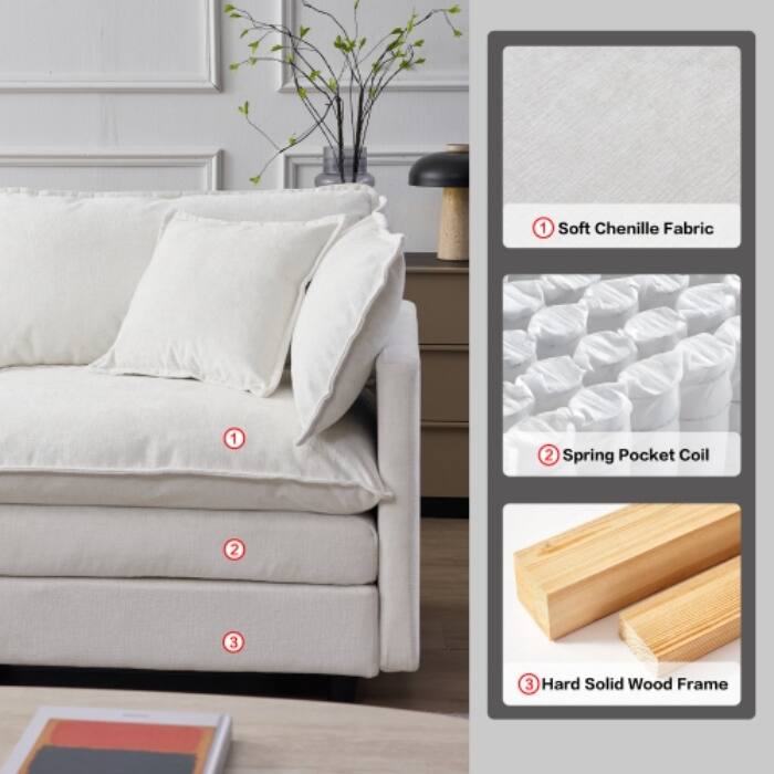 105" Modular Sectional Sofa with Ottoman, Upholstered Chenille Fabric 3-Seater