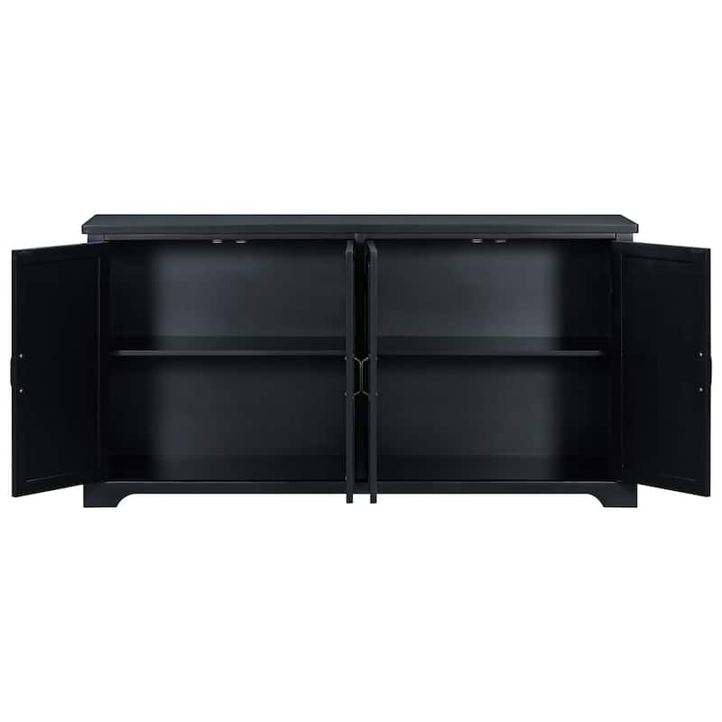 Coffee Bar Cabinets Wooden Sideboard with 4 Pinewood Doors and Legs, Storage Cabinet Kitchen Cabinet with 4 Metal Handles