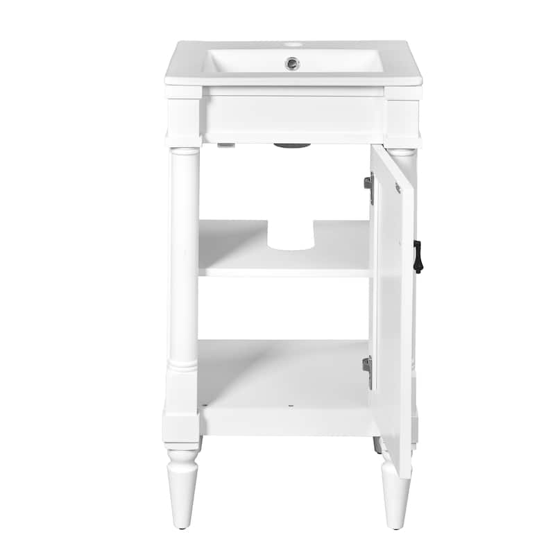 Retro Compact Bathroom Vanity Cabinet Simple Freestanding Single Sink Cabinet with Adjustable Shelf and Black Metal Pull