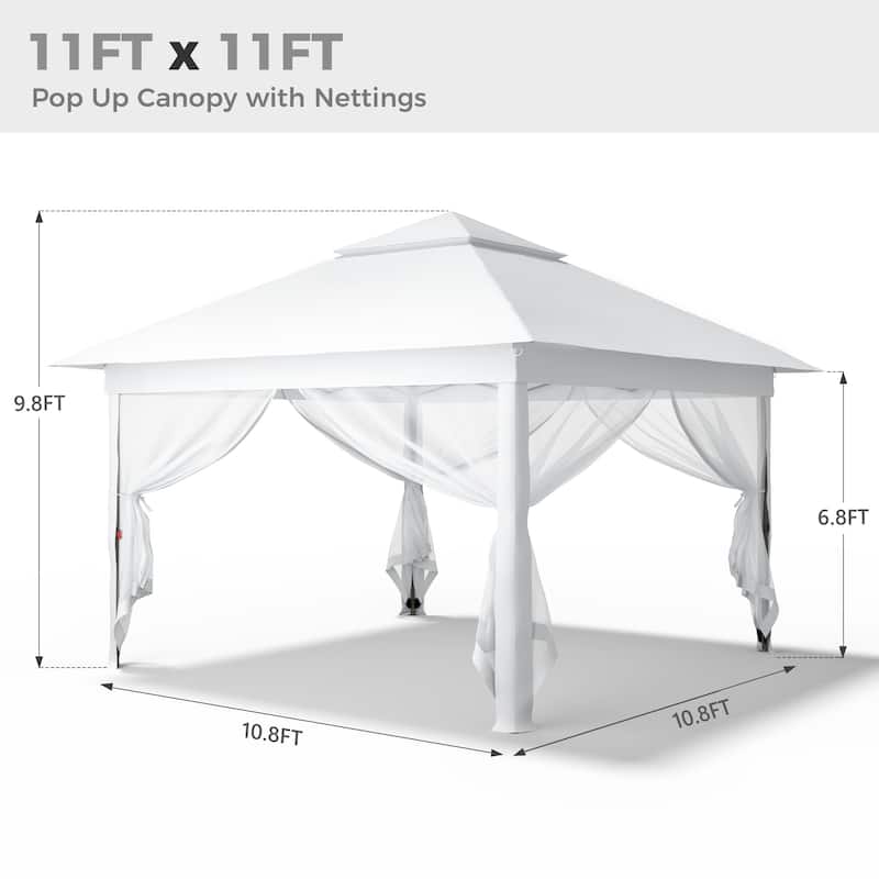 Ainfox 11x11ft Gazebo Outdoor Pop up Canopy with Mosquito Net and Carry Bag